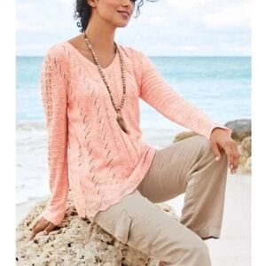 Soft Surroundings Isabel Sweater Women's 2X Ladies Peach Open Knit